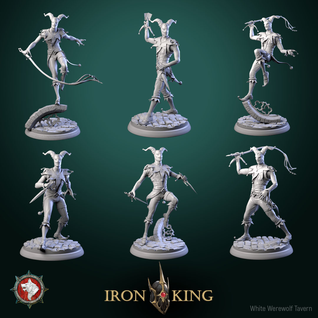 Jester killer 32mm set 6 miniatures pre-supported + dnd 5e stats bloc